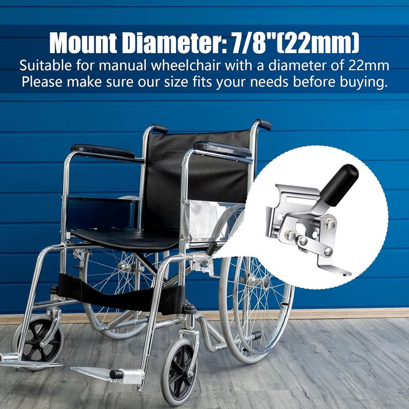 DaisyInner Heavy Duty Wheelchair Brakes Wheel Locks (Pack of 2) Wheelchair Parts Mount Bolt on Style for 7/8 Inch Tubing Universal Wheel Lock Brake Assembly Medical Transport Chair Brake Side(Silver) - Image 2
